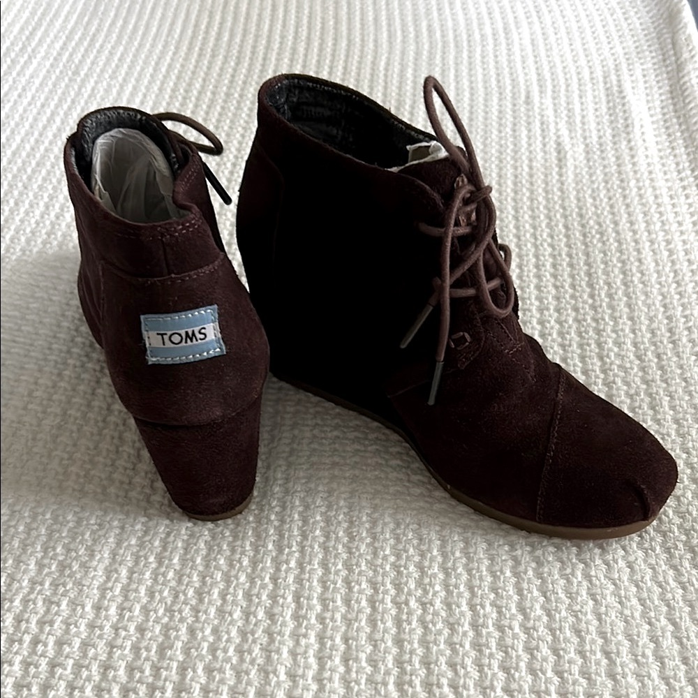 TOMS Brown Suede Wedge Ankle Boots